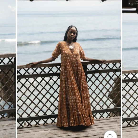 Daughters of India Chaaya Maxi Dress in Chai Cotton tiered vneck maxi dress - Picture 3 of 13